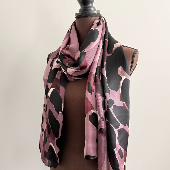 Burberry Accessories - Burberry Pink Black Cream Abstract Silk-Feel Scarf Wrap